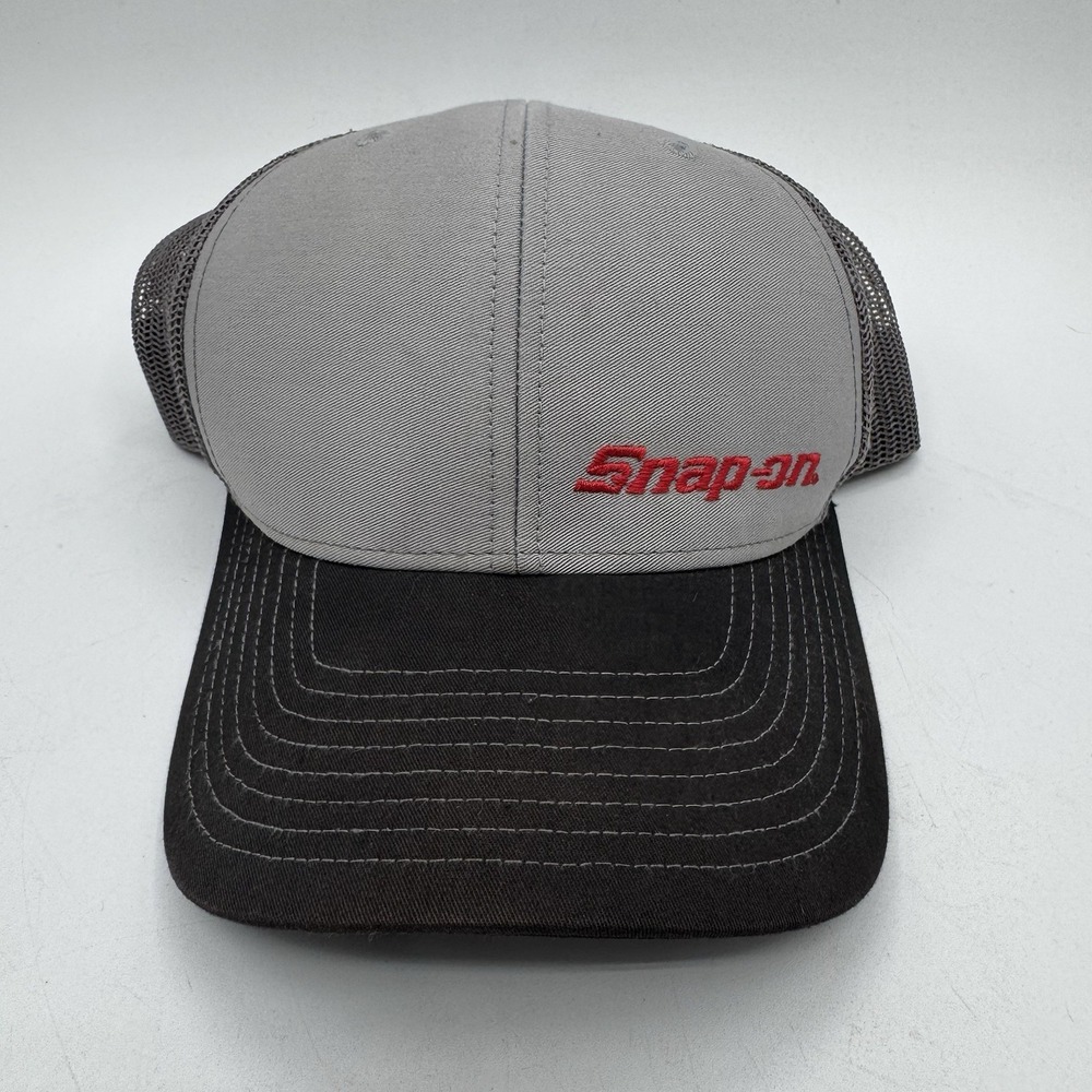 Snap On Hat Cap Snap Back Gray Red Trucker Mesh Embroidered Logo Mens Tools